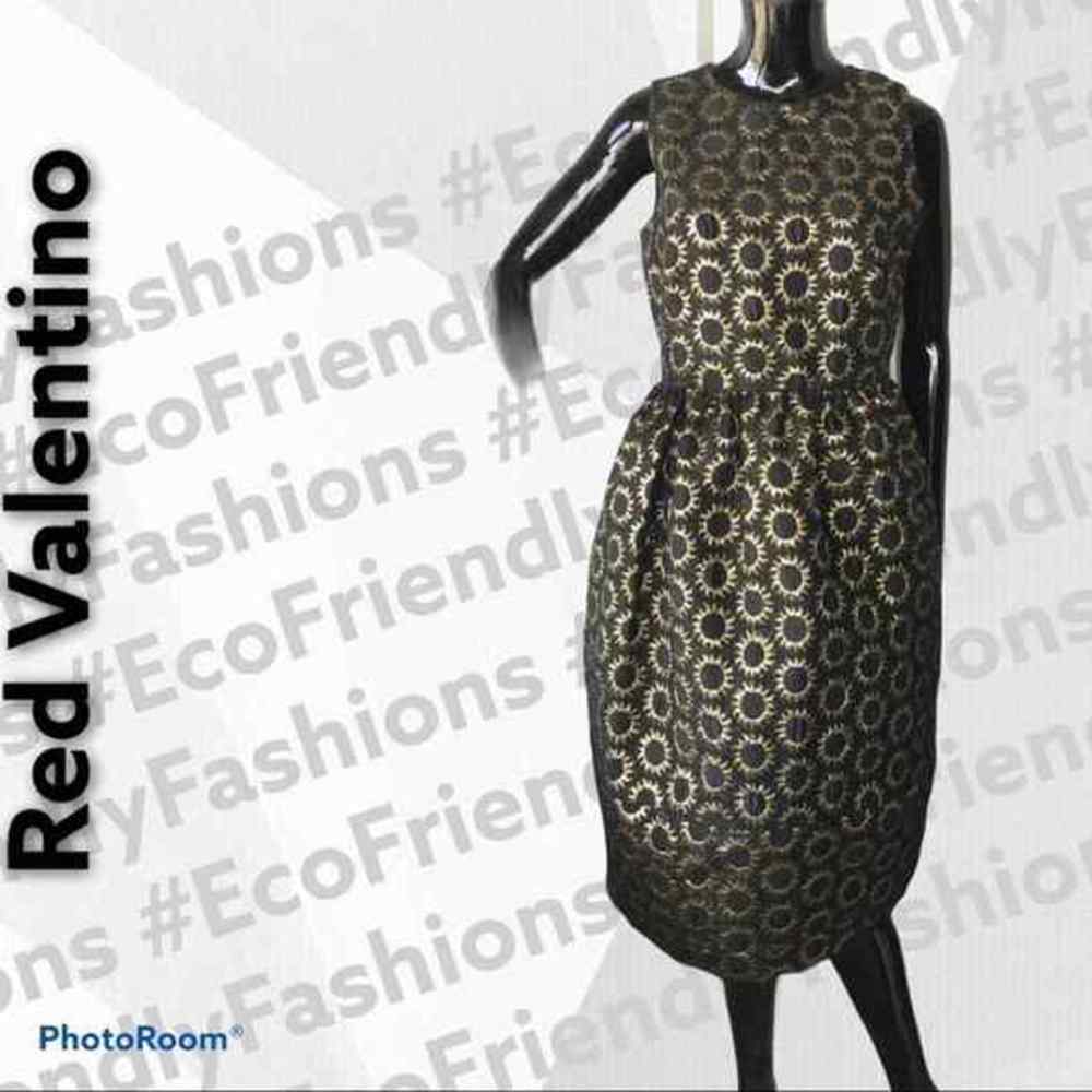 Red Valentino Women's Metallic Sun Brocade Black Dress Size 4